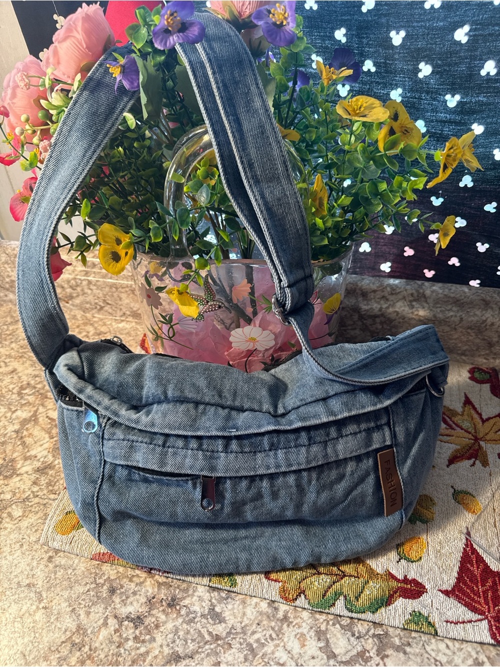 Denim Hobo Shoulder Bag - Blue